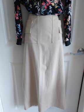 NWOT Cato Beige Maxi Skirt with Front Flap Pockets